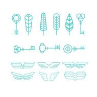 Feather key and wing Set in Linear Style Vector Illustration N2