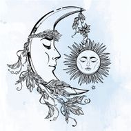 Crescent Moon and Sleeping Sun Vector