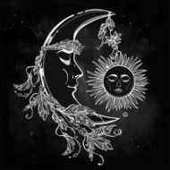 Crescent Moon and Sleeping Sun Vector N2