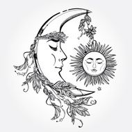 Crescent Moon and Sleeping Sun Vector N3