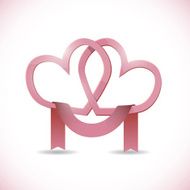 Vector banner in the form of two hearst with ribbon