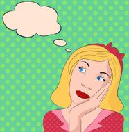 Pop Art illustration thoughtful girl with a mental bubble N2