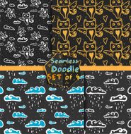 Cute endless patterns with cats and clouds