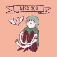 Girl in love miss you card Romantic hand drawn illustration N2
