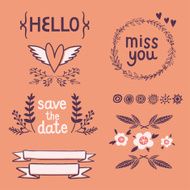 Set of romantic elements for wedding invitation with flowers h