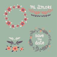 Set of romantic elements for wedding invitation with flowers h N2