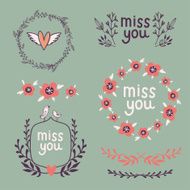 Set of romantic elements for wedding invitation with flowers b