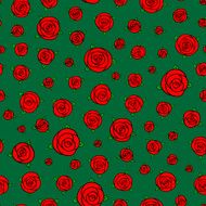 red hand drawn cartoon rose flowers on green N2