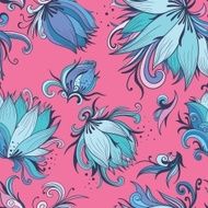 Blue and Pink Lotus Vector Pattern N2