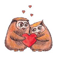 owls in love with heart vector watercolor