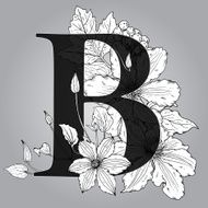 Vector Capital Letter "B" floral monogram with hand drawn cle