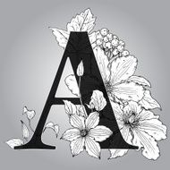 Vector Capital Letter "A" floral monogram with hand drawn cle