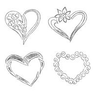 hearts set hand drawn sketch vector illuatration