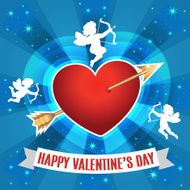 Heart with arrow and silhouette of cupids for Valentines day