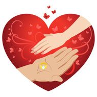 Male and female hand on a background of hearts Vector