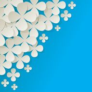 Bouquet of white flowers in the corner on blue background