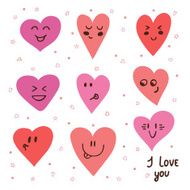 Funny happy smiley hearts Cute cartoon characters