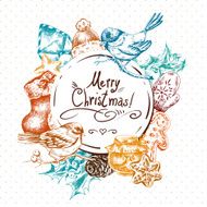 Winter hand drawn greeting card with Christmas elements