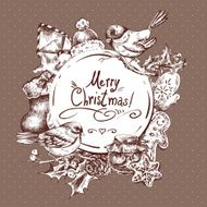 Winter hand drawn greeting card with Christmas elements N2