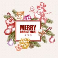 Winter hand drawn greeting card with Christmas elements N5