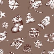 Winter hand drawn seamless background with Christmas elements N2