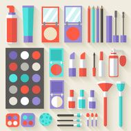 Flat women makeup cosmetics lying on the table N2