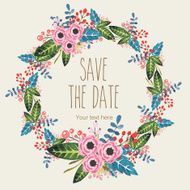 Vector watercolor decorative wreath invitation N2