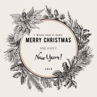 Vintage vector card Merry Christmas And Happy New Year N3