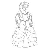 Gentle princess in dress with spangles coloring book page N2