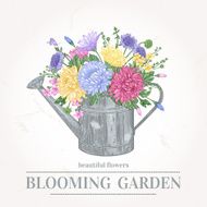 Bouquet of flowers and a copper watering can