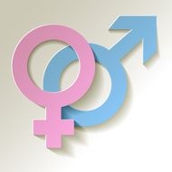 Venus and Mars vector symbols pink blue on white background