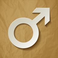 Mars symbol white on a crumpled paper brown background