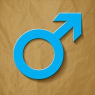 Mars symbol white on a crumpled paper brown background N2