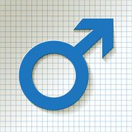 Mars symbol blue on a checkered paper background