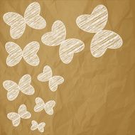 White scribble butterflies on a crumpled paper brown background