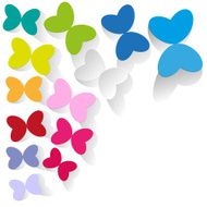 Colored paper butterflies on a white background