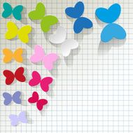 Colored paper butterflies on a checkered background