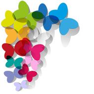 Transparent colored butterflies on a white background