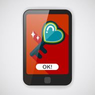 Valentine's Day lover key lock flat icon with long shadow