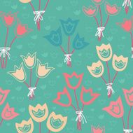 Cute seamless floral pattern with tulips on green background N2