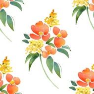 Watercolor illustration with leaves and flowers Seamless pattern 14 N2