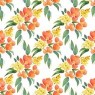 Watercolor illustration with leaves and flowers Seamless pattern 12 N2