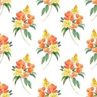 Watercolor illustration with leaves and flowers Seamless pattern 11 N2