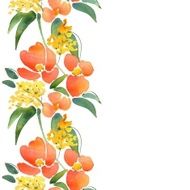 Watercolor illustration with leaves and flowers Seamless border 12 N2