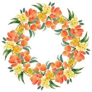 Watercolor illustration with leaves and flowers Round frame 1 N2