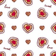 Seamless pattern with doodle heart shaped cookies
