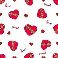 Seamless pattern with doodle heart shaped chocolate boxes