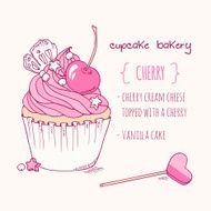 Hand drawn cherry cupcake N2