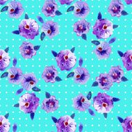 Watercolor seamless pattern with violet flowers and polka dot background N2