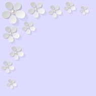 White flowers pearls in the corner on a Lavender background